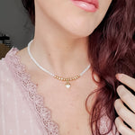 Rock Paper Pretty - Necklace white jade, blush Freshwater Pearls - 2