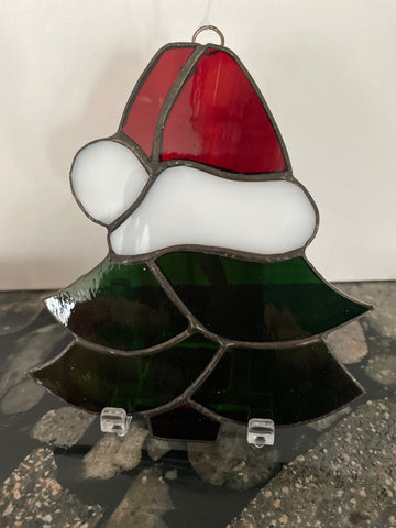 Cutting Edge Stained Glass - Christmas tree with Santa hat - 1