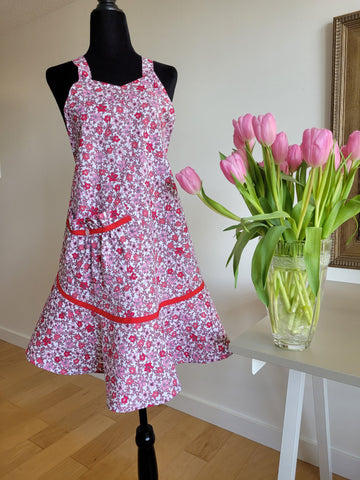 Seams Familiar! Full apron with flounce pink floral - S - 1