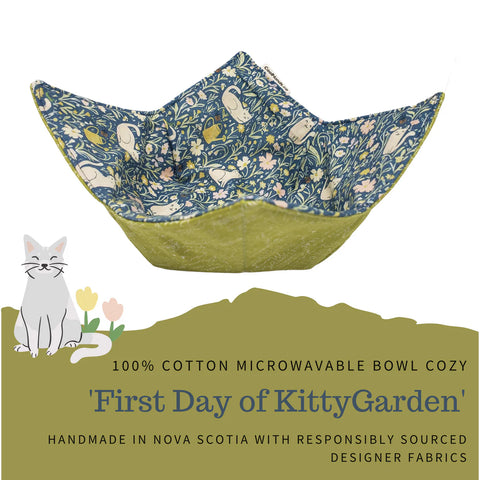 Cool Hand Nukes - 100% Cotton Microwavable Bowl Cozy - First Day of Kitty Garden