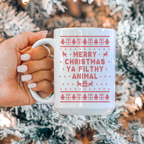 Taylored to You - 15 oz mug, Christmas Mug, Merry Christmas You Filthy Animal